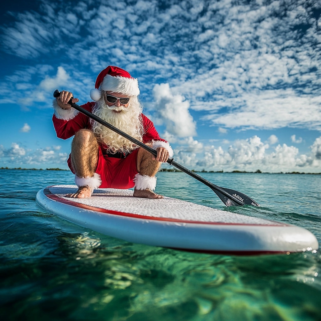 Stunning Santa on a Paddleboard in Florida Keys