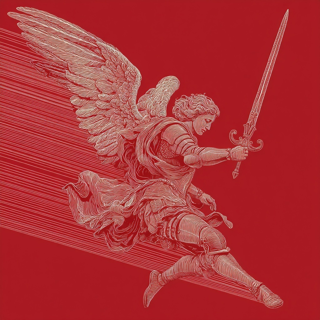 Angelic Warrior: Vector Art on Red Background