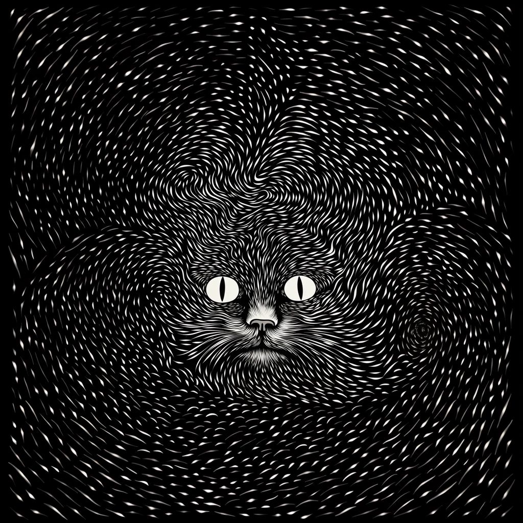 Surreal Spiral Cat: A Psychedelic Opt Art Illustration