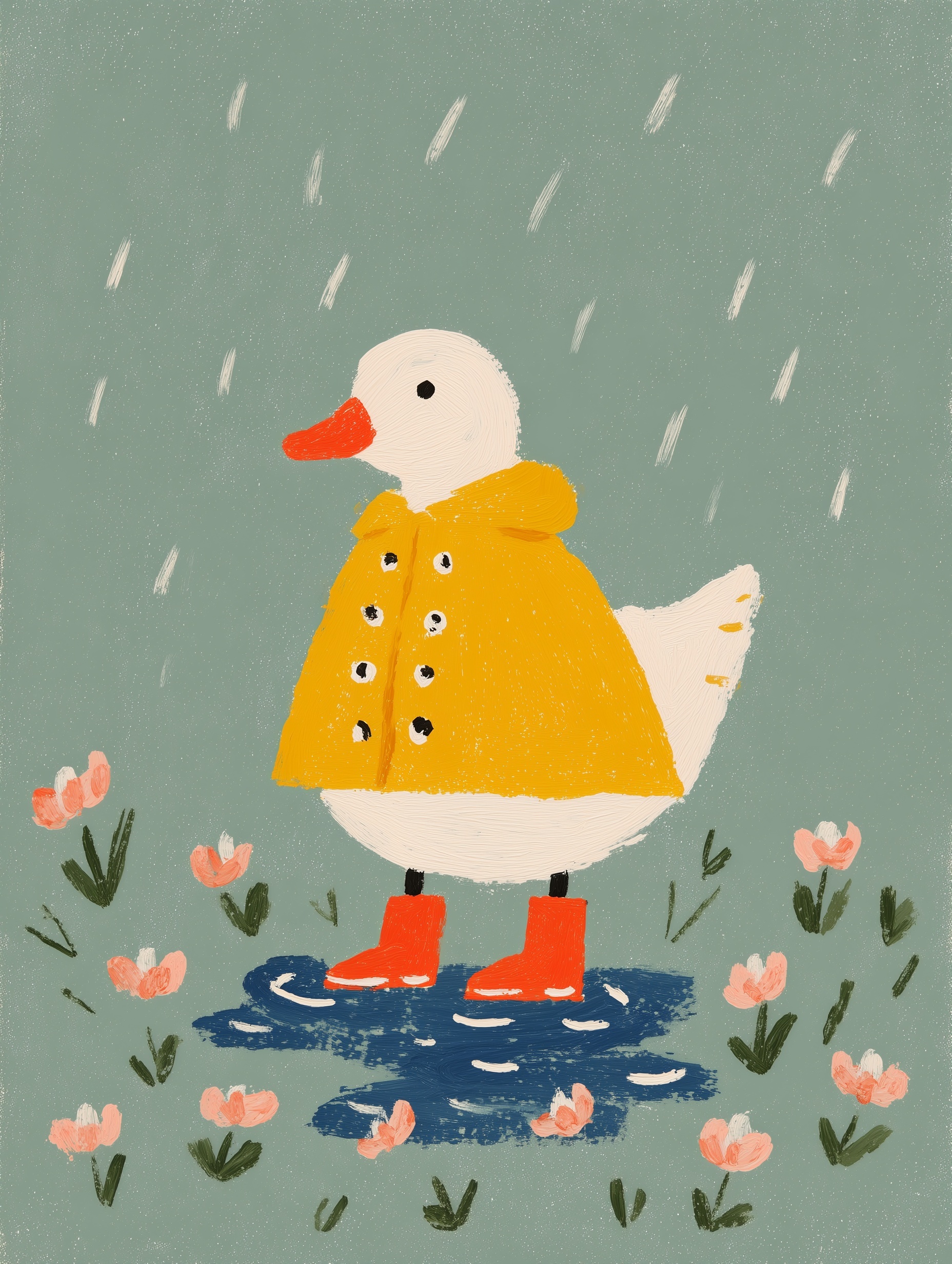 Joyful Duck in Raincoat Splashes in Puddles!