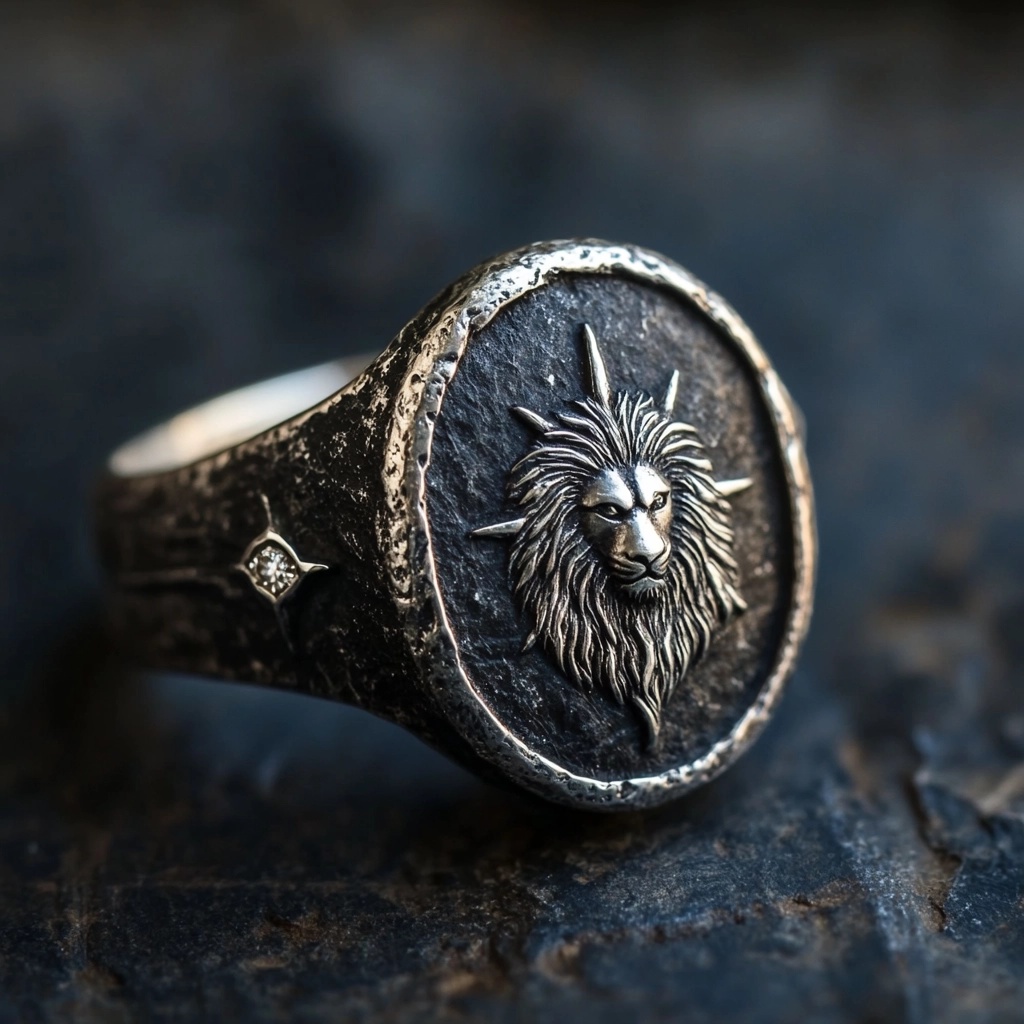 Modern Signet Ring: Matte Silver & Diamond Design