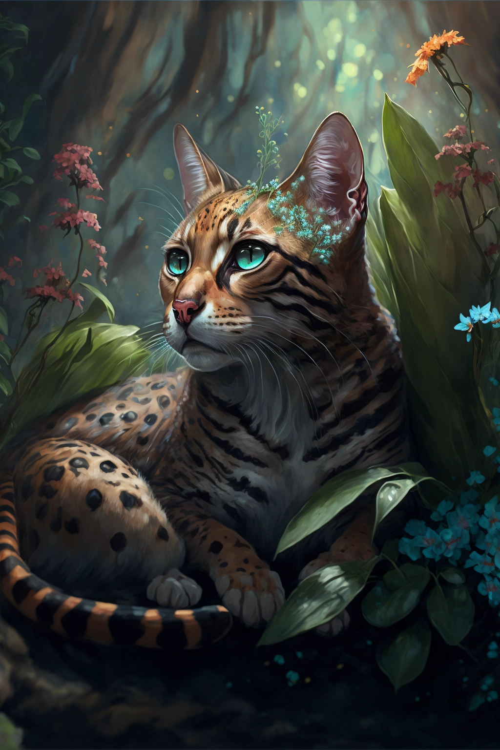 Bengal Cat in Enchanted Garden