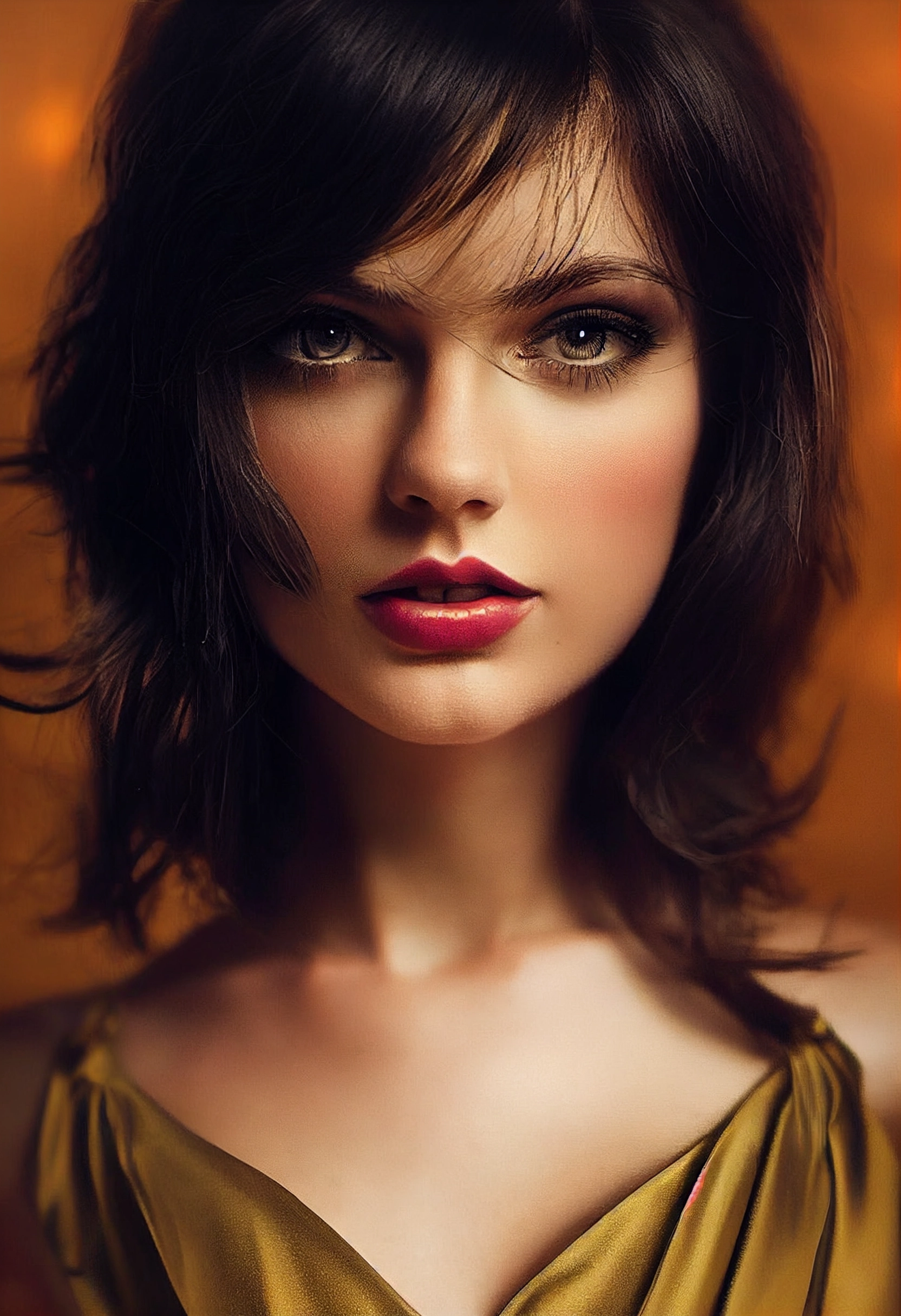 Gorgeous Brunette in Silk Dress: Cinematic Photography