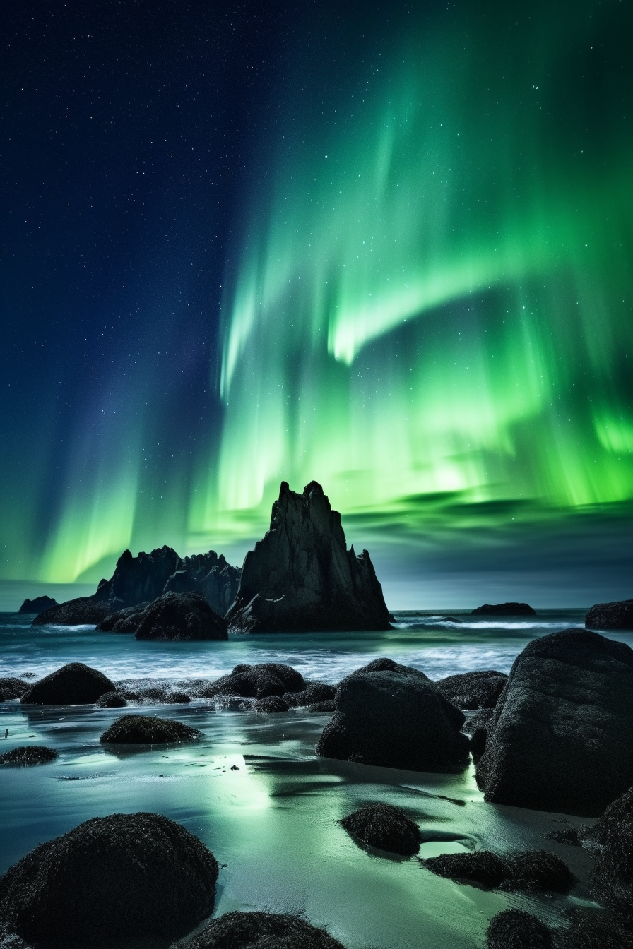 Mysterious Aurora Borealis Beachscape