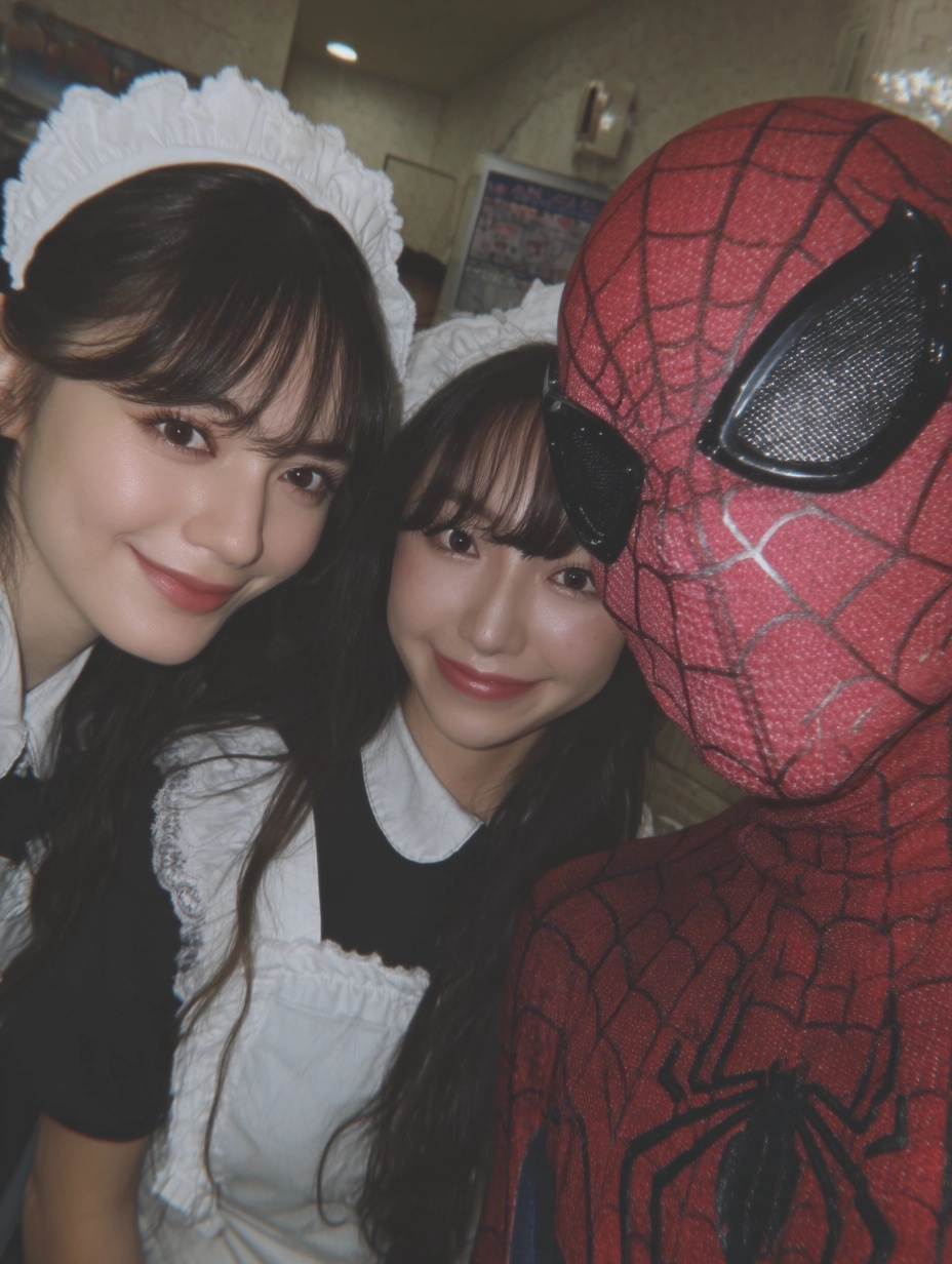 Spider-Man's Fun Cafe Selfie with Japanese Maids