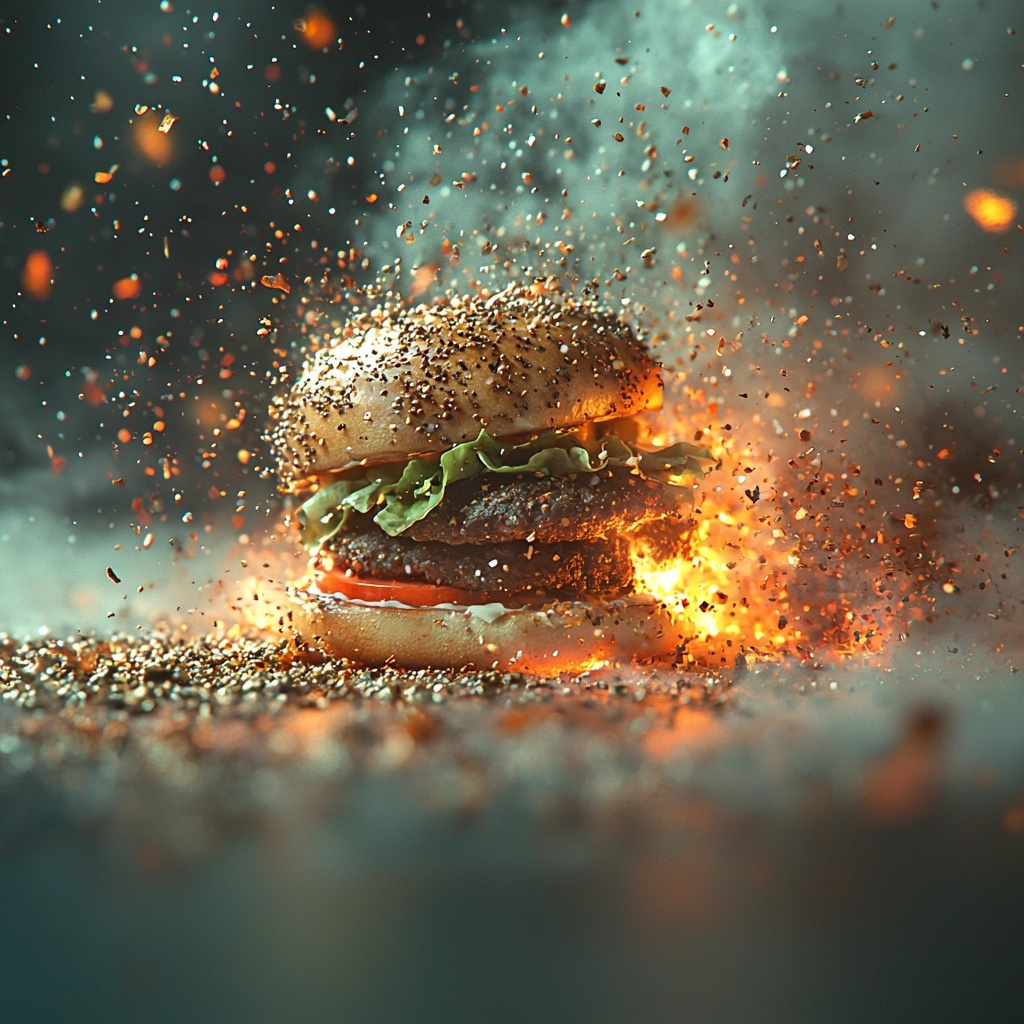 Experience the Heat: Fiery Double Burger Delight!