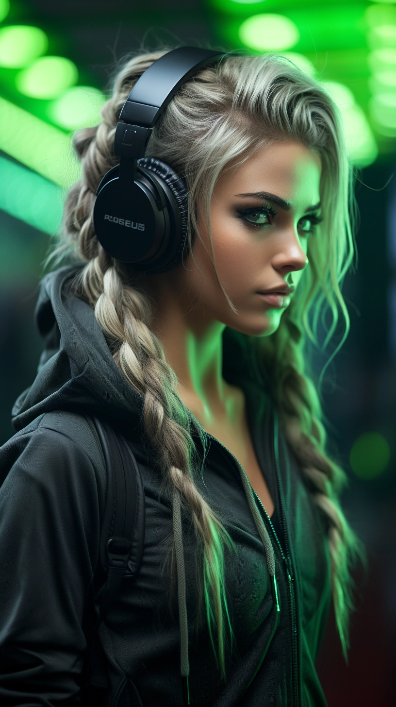 Futuristic Fitness Woman: 16k Profile View in Neon Gym