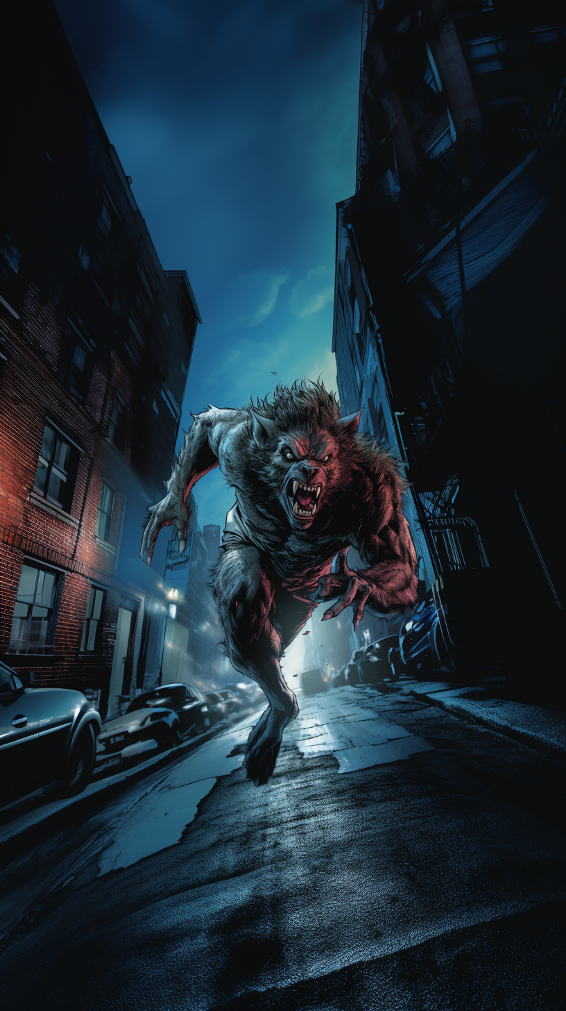 Terrifying Werewolf in 1970s NYC: Dramatic 8K Comic Art