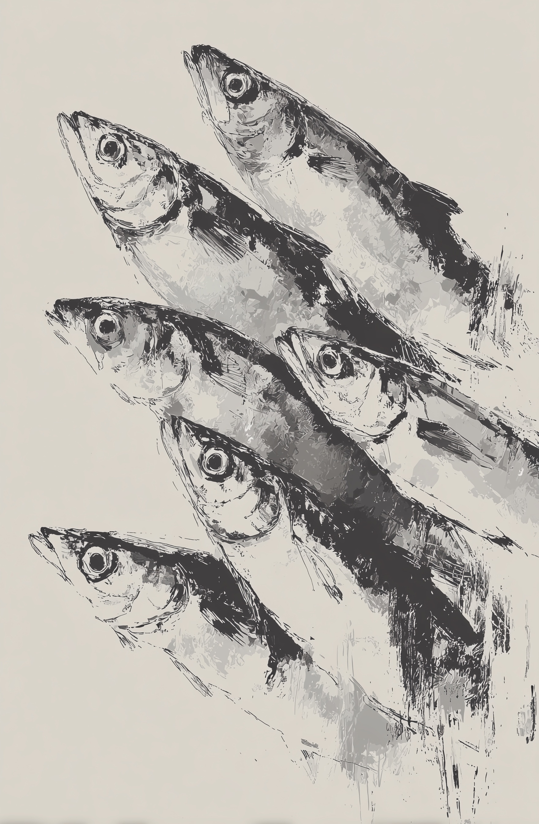Minimalist Sardine Group: Vector Oil Painting Art