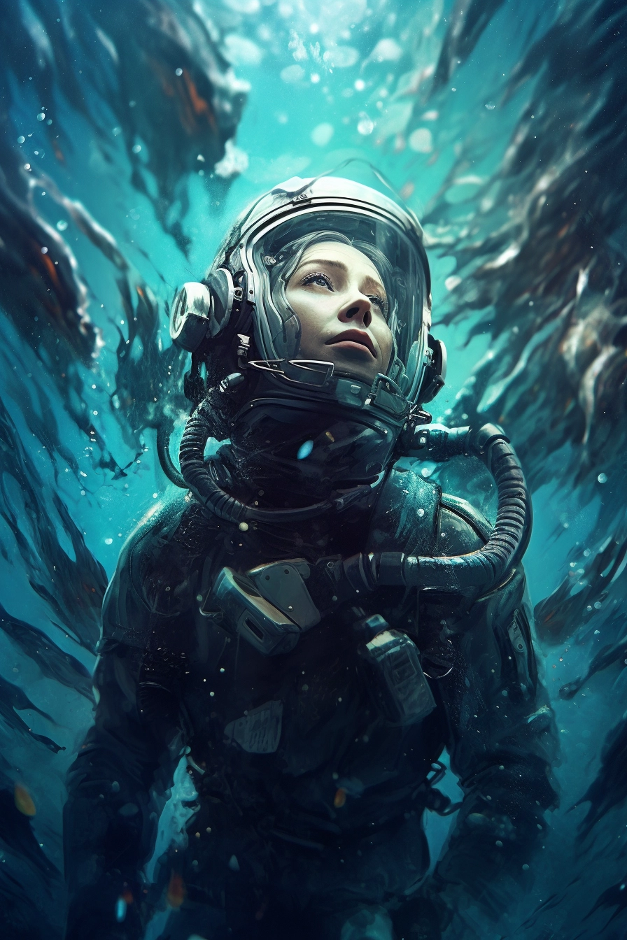 Surreal Cyberpunk Astronauts Explore Underwater Worlds