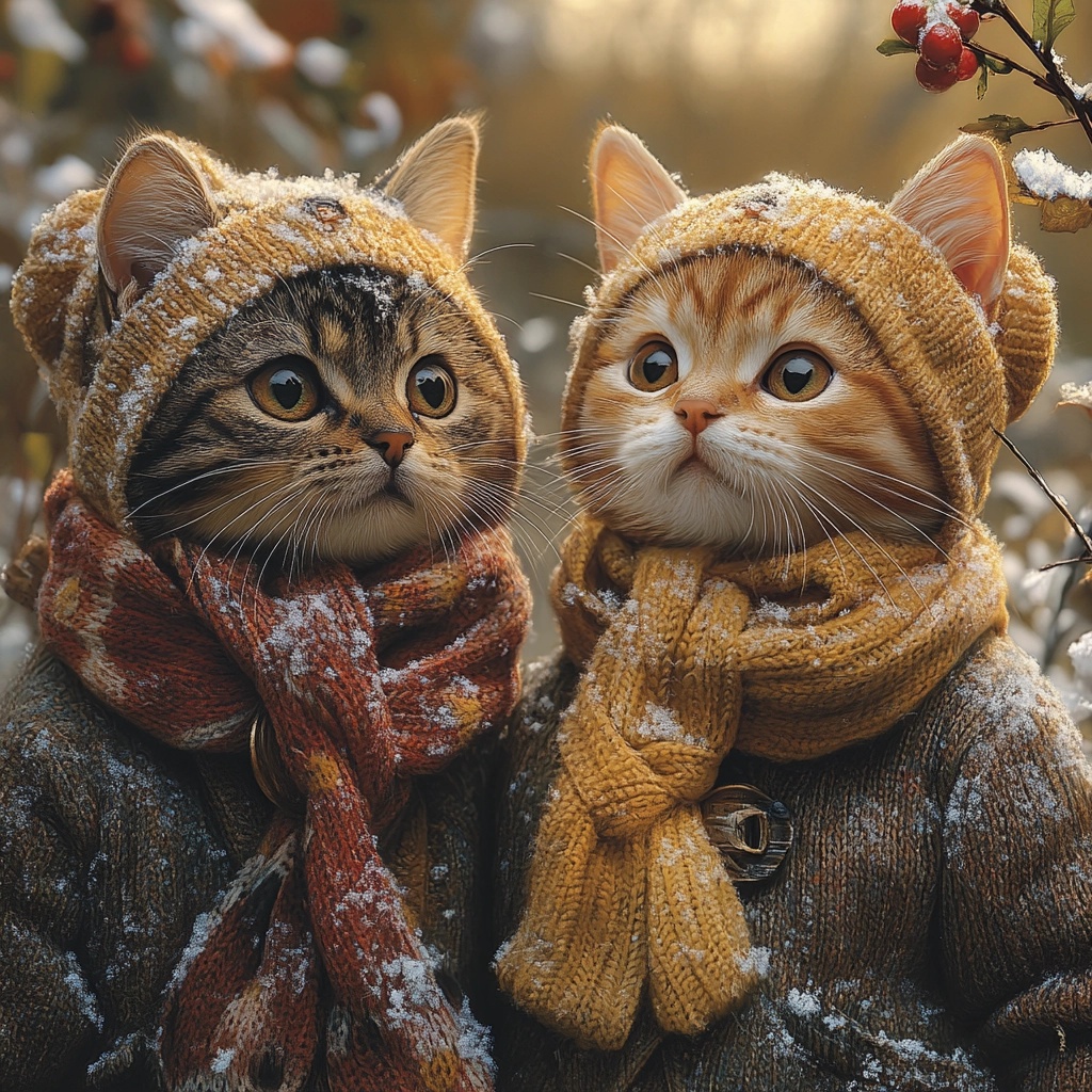 Kitties in Snow Outfits Celebrate Winter Fun