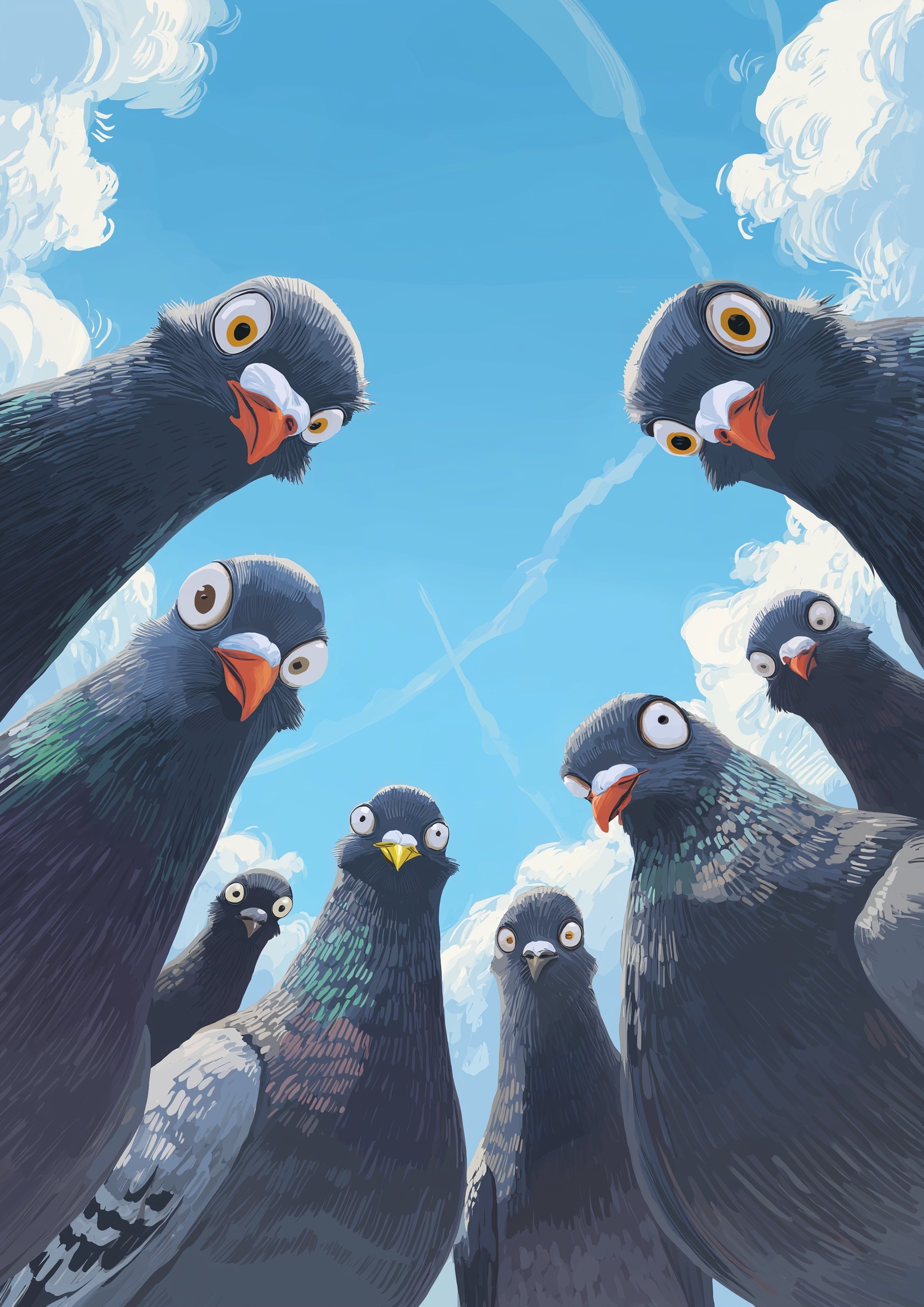 Curious Pigeons: A Whimsical Art Print