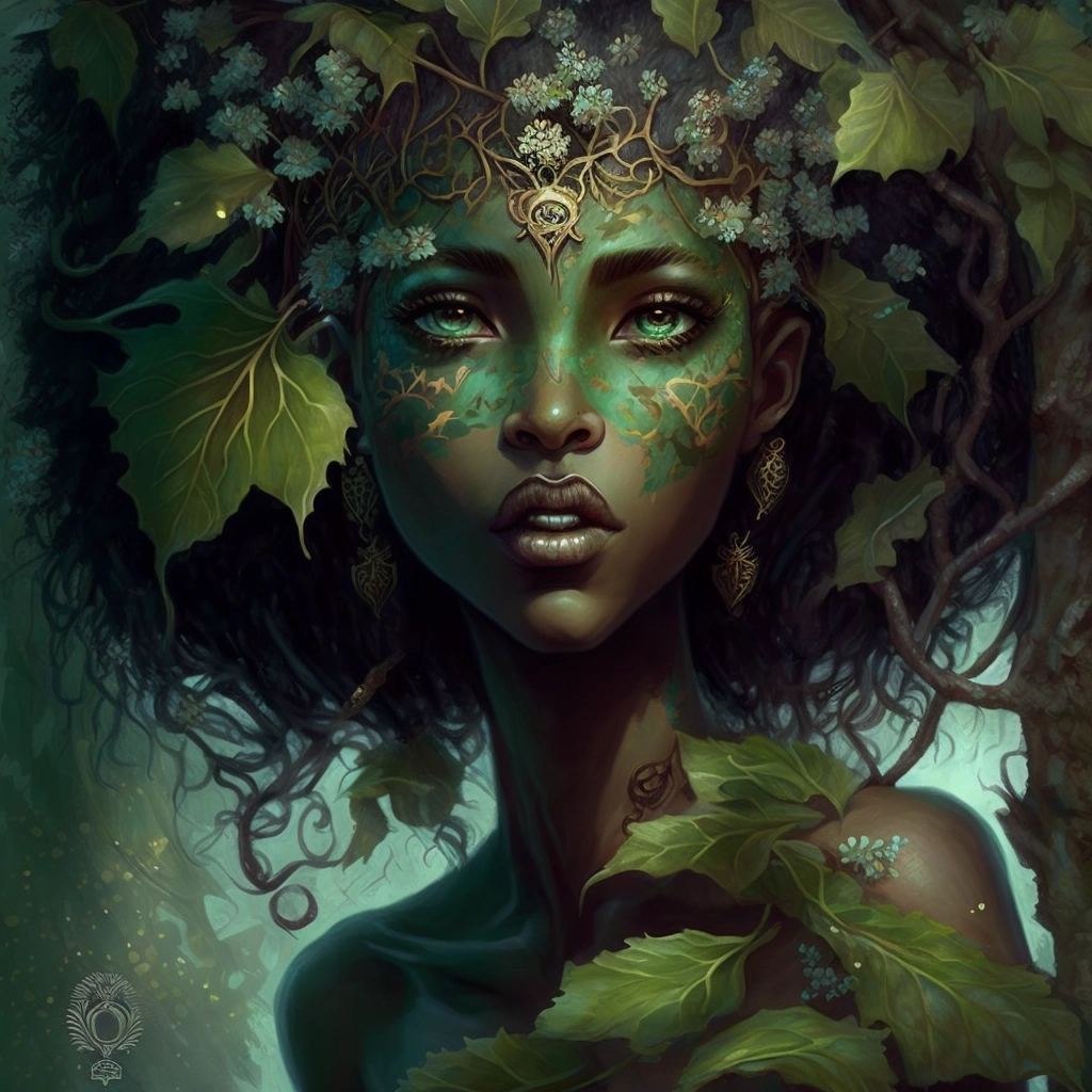 Haunting Ebony Dryad: Intricate Hyper Maximalist Art