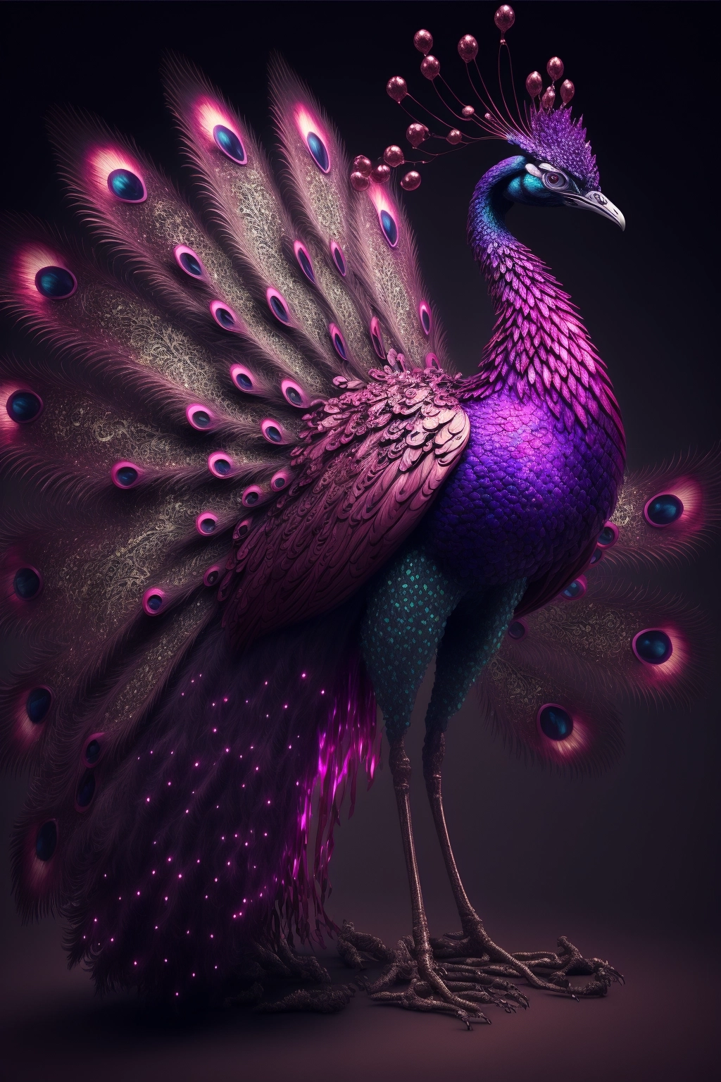 Magenta Peacock: Hyperrealistic Action Pose in Epic Cinematic Style