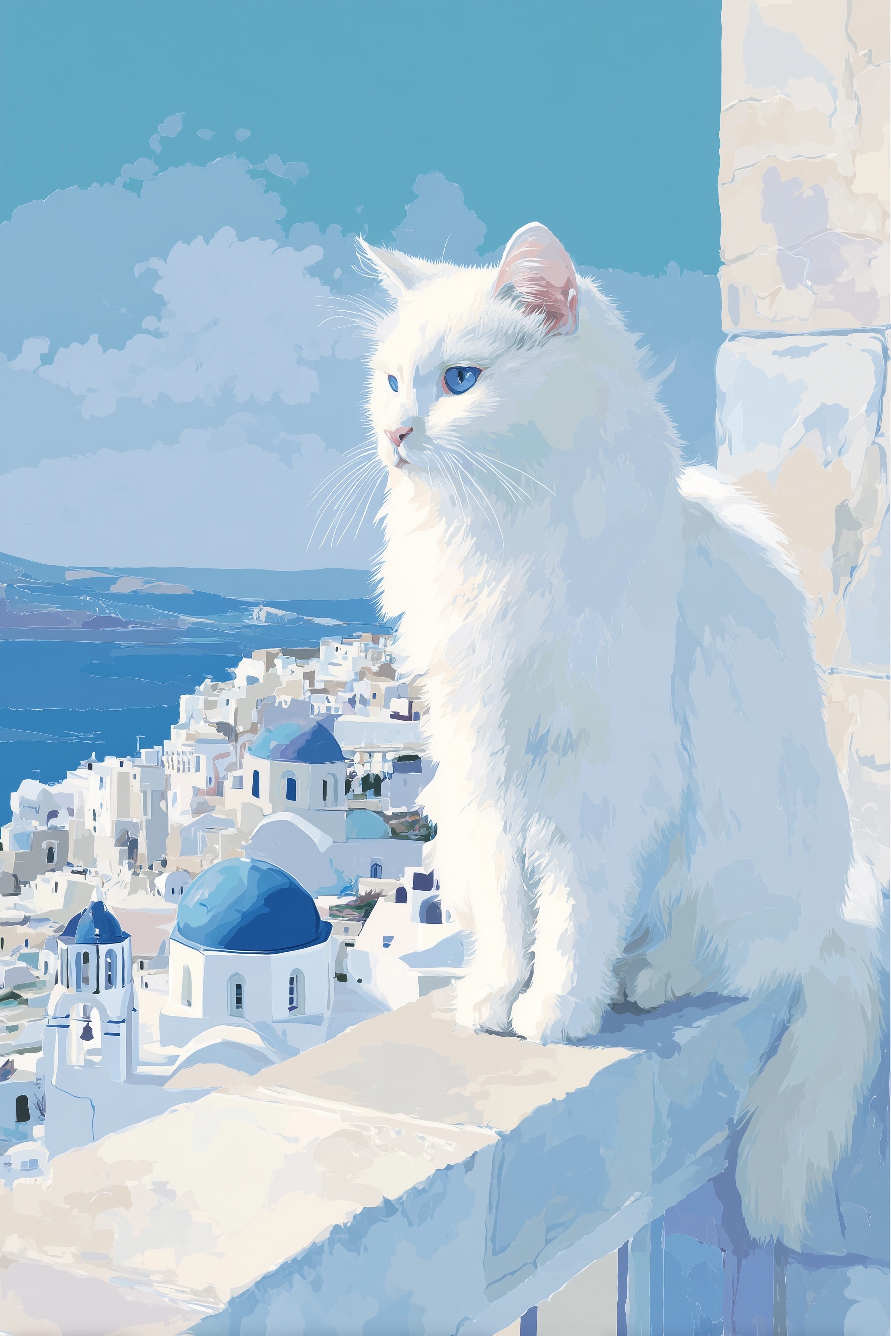 Turkish Angora: Serene Island Escape in Watercolor