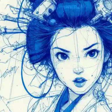 Anime Cyberpunk Geisha: Futuristic Portrait Art