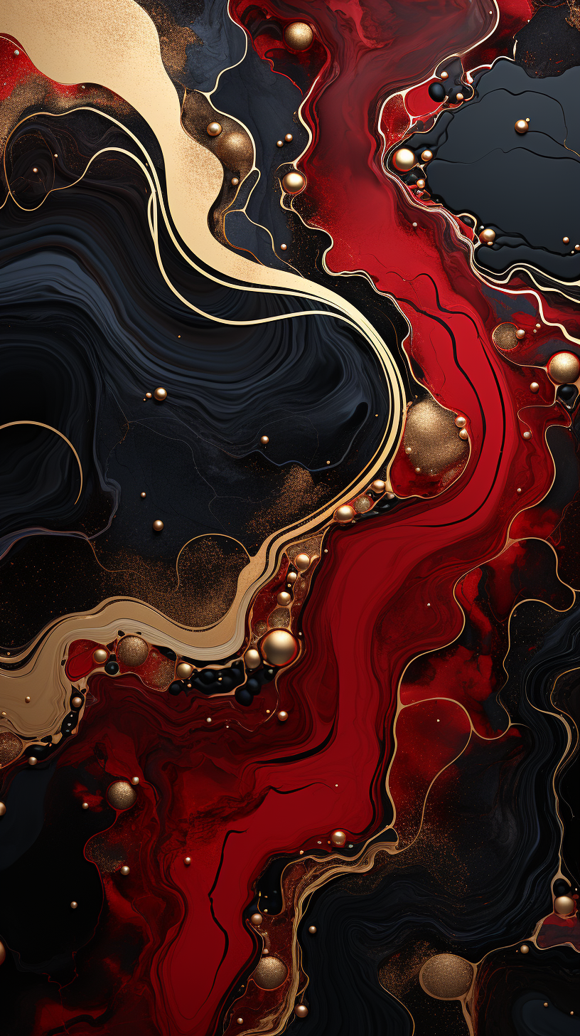 Mesmerizing Red & Gold Swirls: Meticulously Designed Painting in Dark Scarlet Style