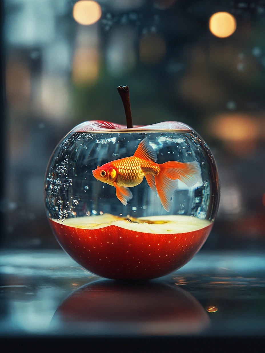 Vibrant Apple with Dynamic Fish Inside