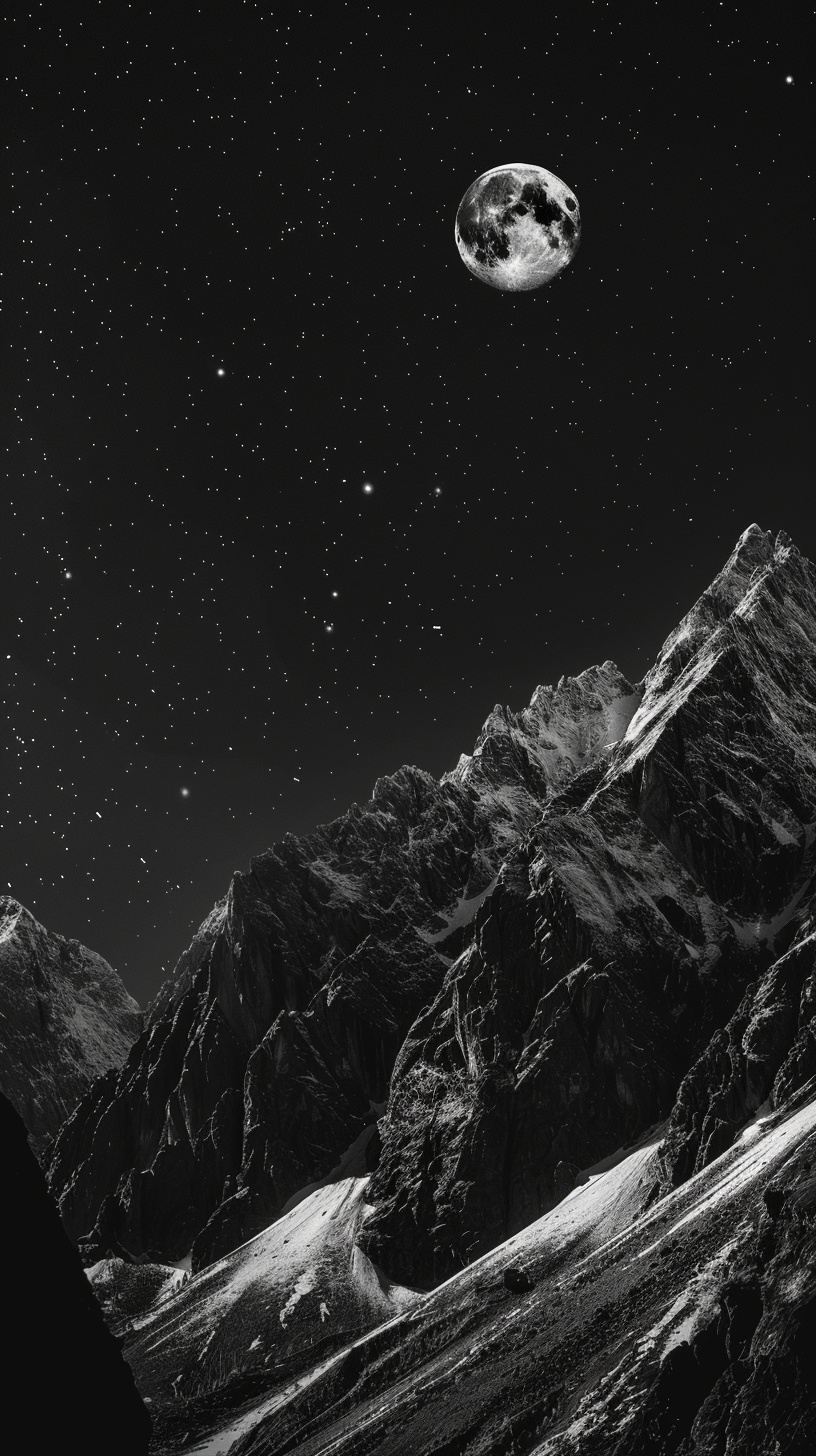 Stunning Mountain Night View: Wilderness Beauty in Black & White