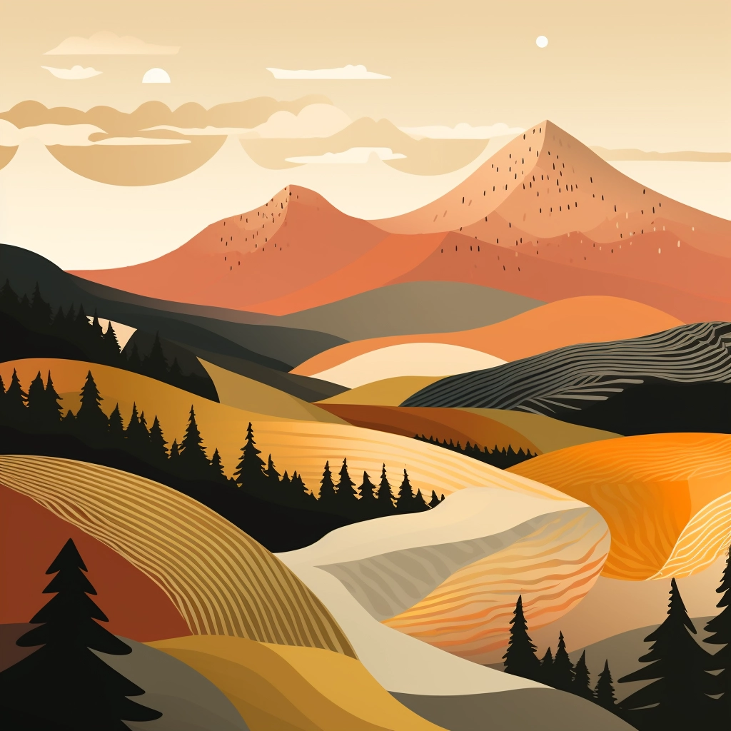 Finnish Mountain Landscape: Alvar Aalto-Inspired Graphic Art