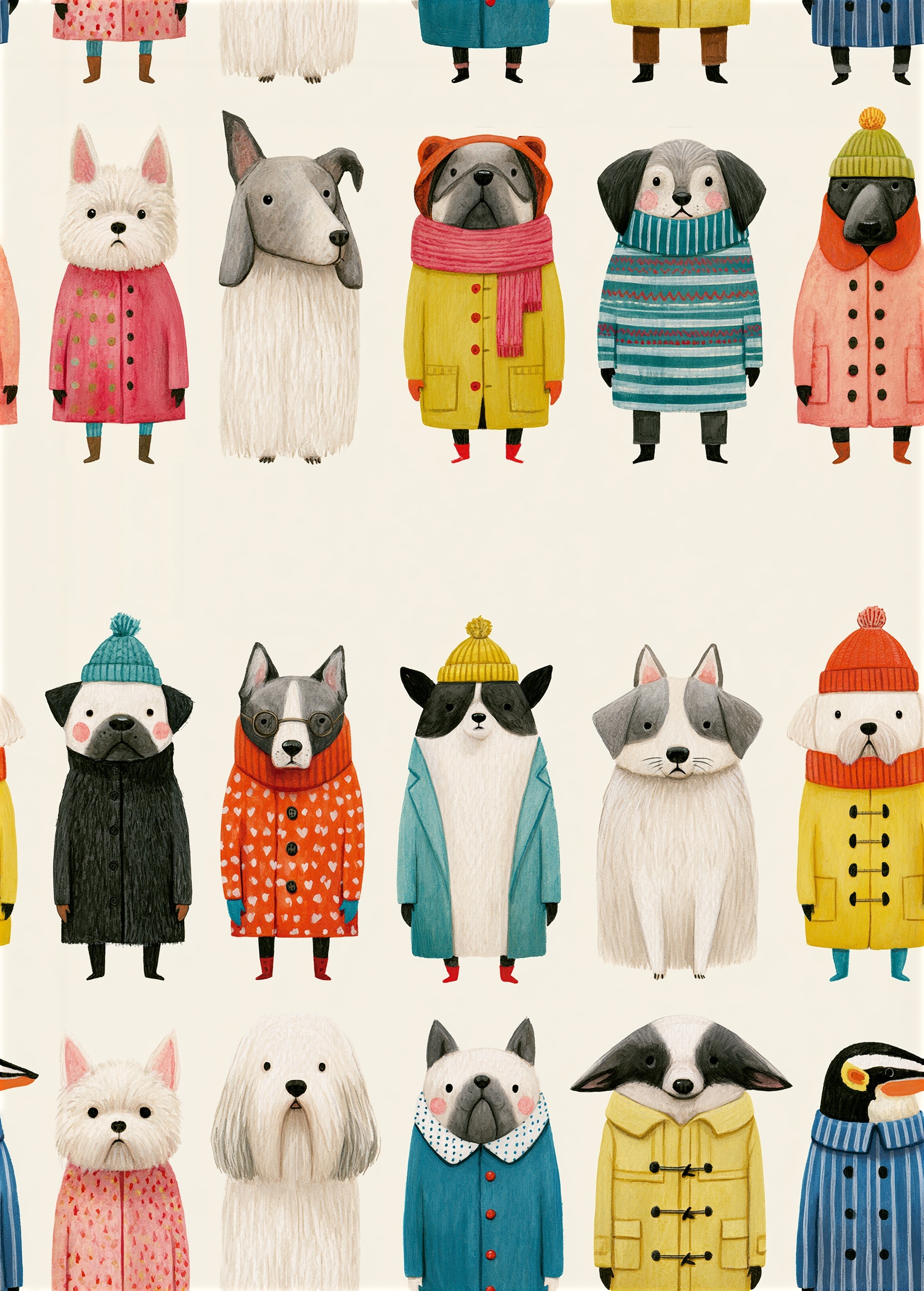 Whimsical Dogs in Human Attire: A Fun Artwork
