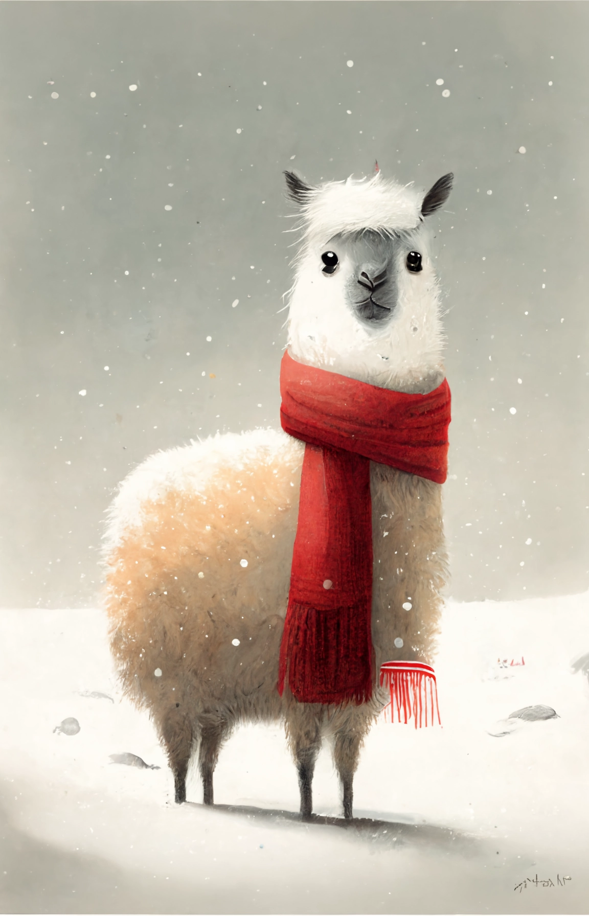 Adorable Llama in Festive Scarf - Art by Klassen & Ghailan