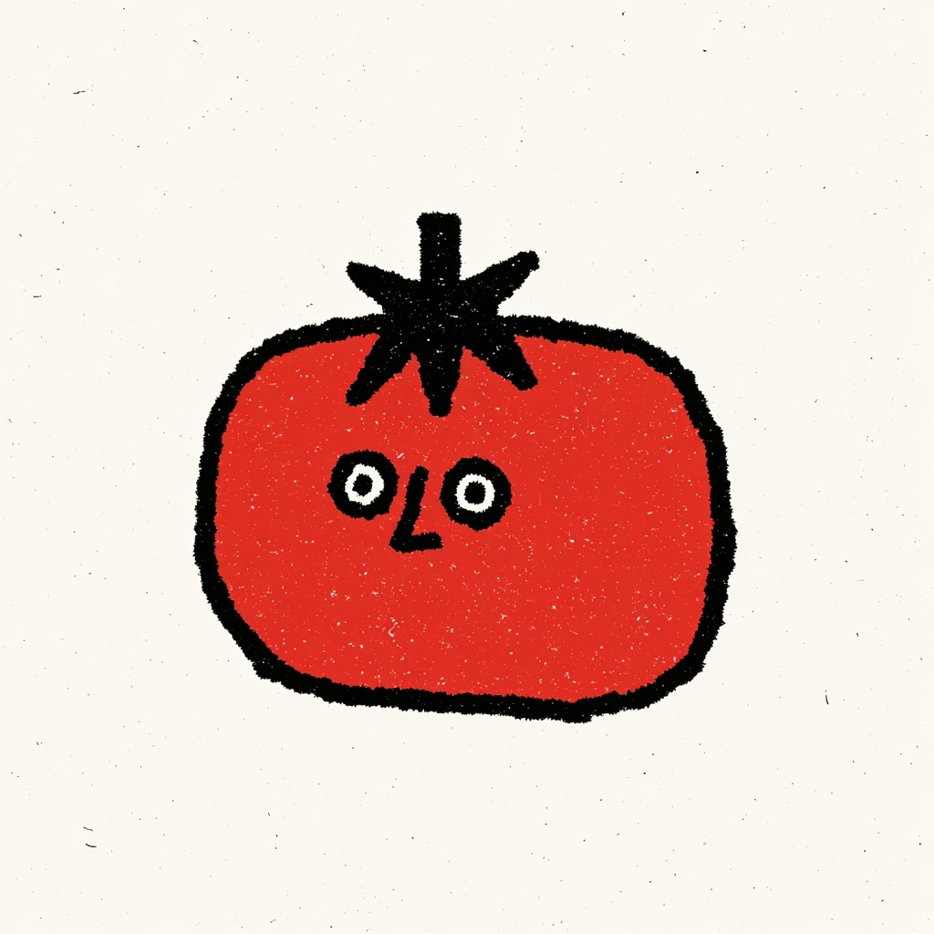 Playful Tomato Illustration in Soft Edged Style