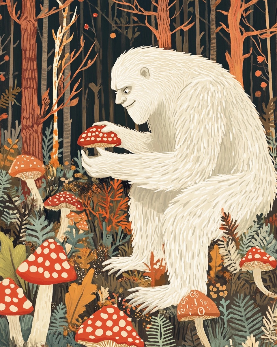 White Bigfoot foraging in Ukrainian Folk Art