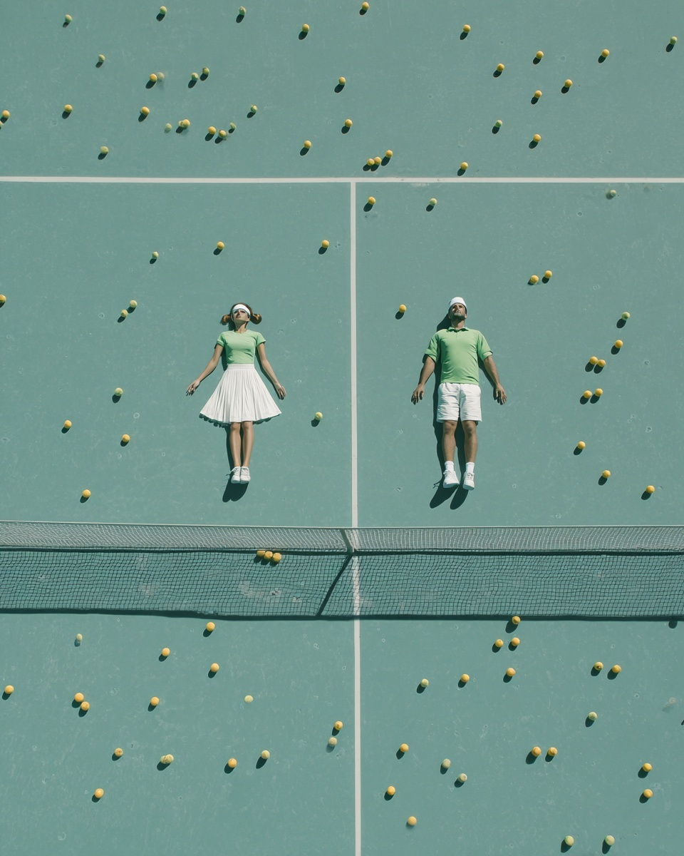 Pastel Tennis Court: A Unique Aerial Perspective