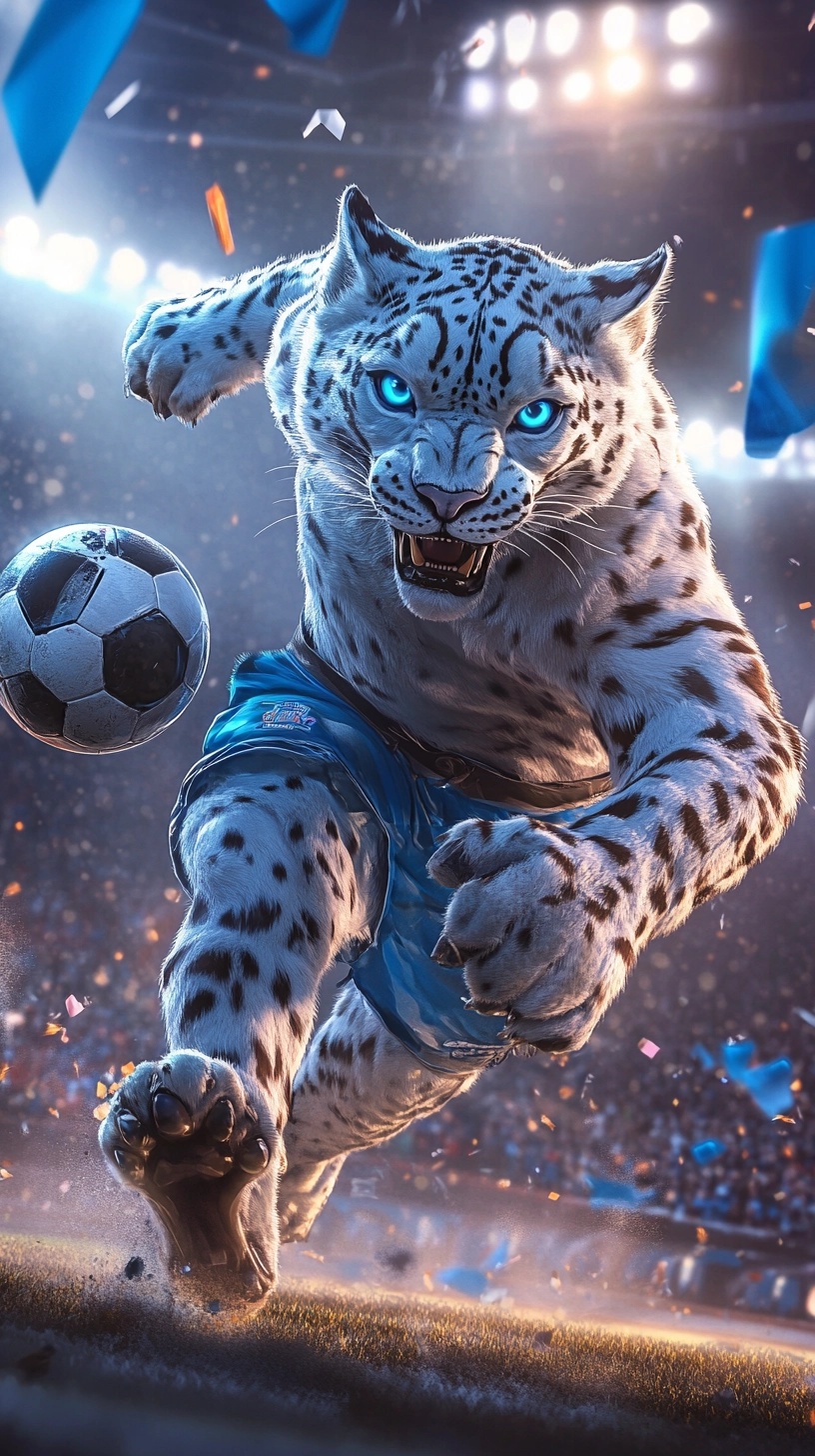 Dynamic Snow Leopard Mascot for Football Excitement