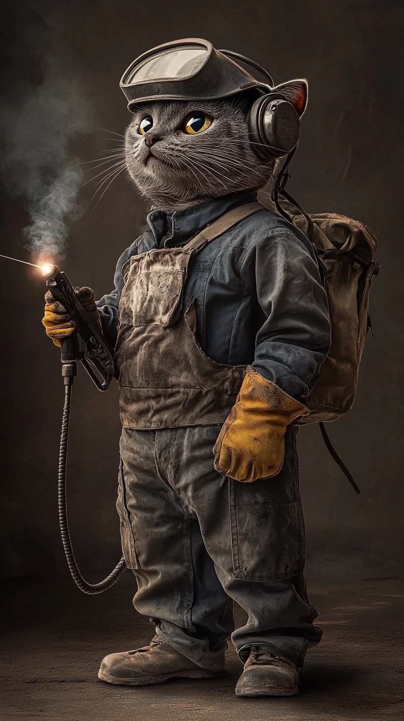 Cat Welder: Stylish & Skilled in 4K Detail