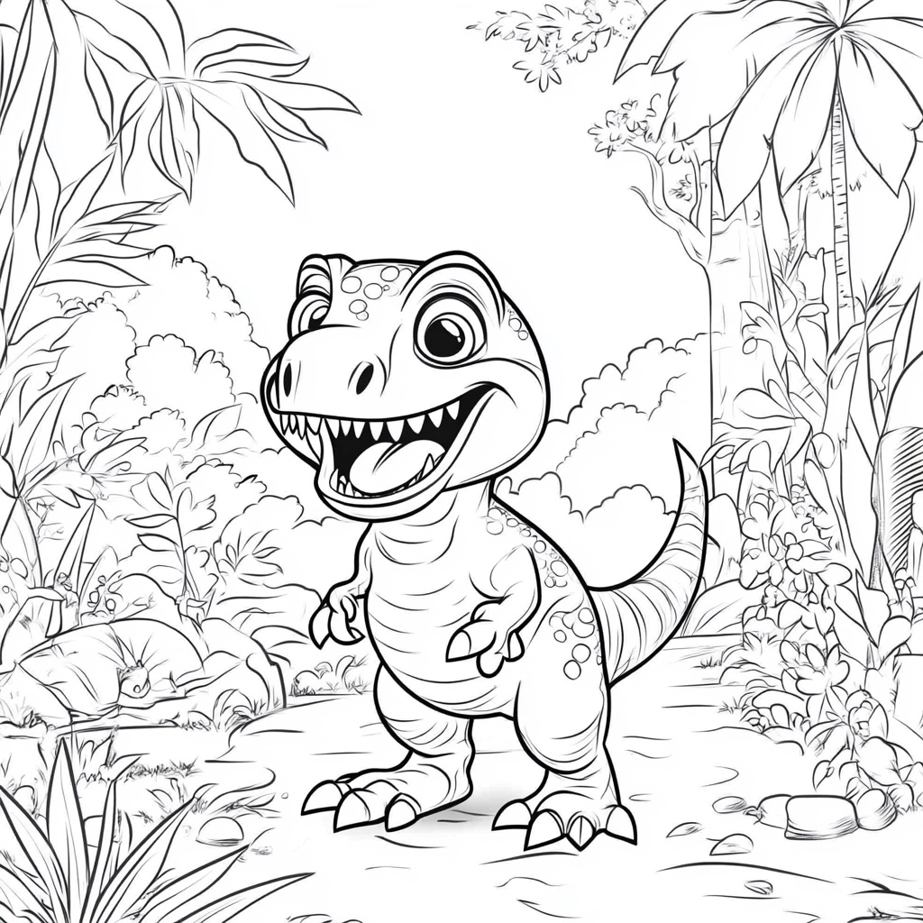 Colorful T-Rex Coloring Page for Kids