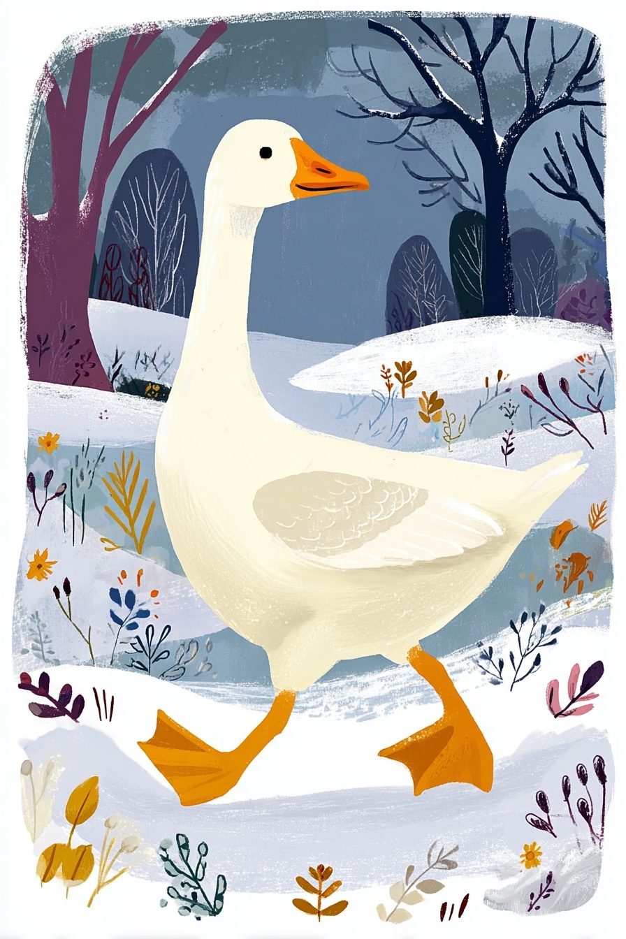 Goose Trekking Through Winter Wonderland