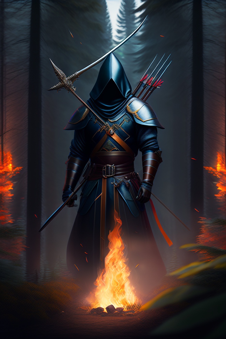 Medieval Archer With Hood And Mask: Dark Flame Taig • PromptDen