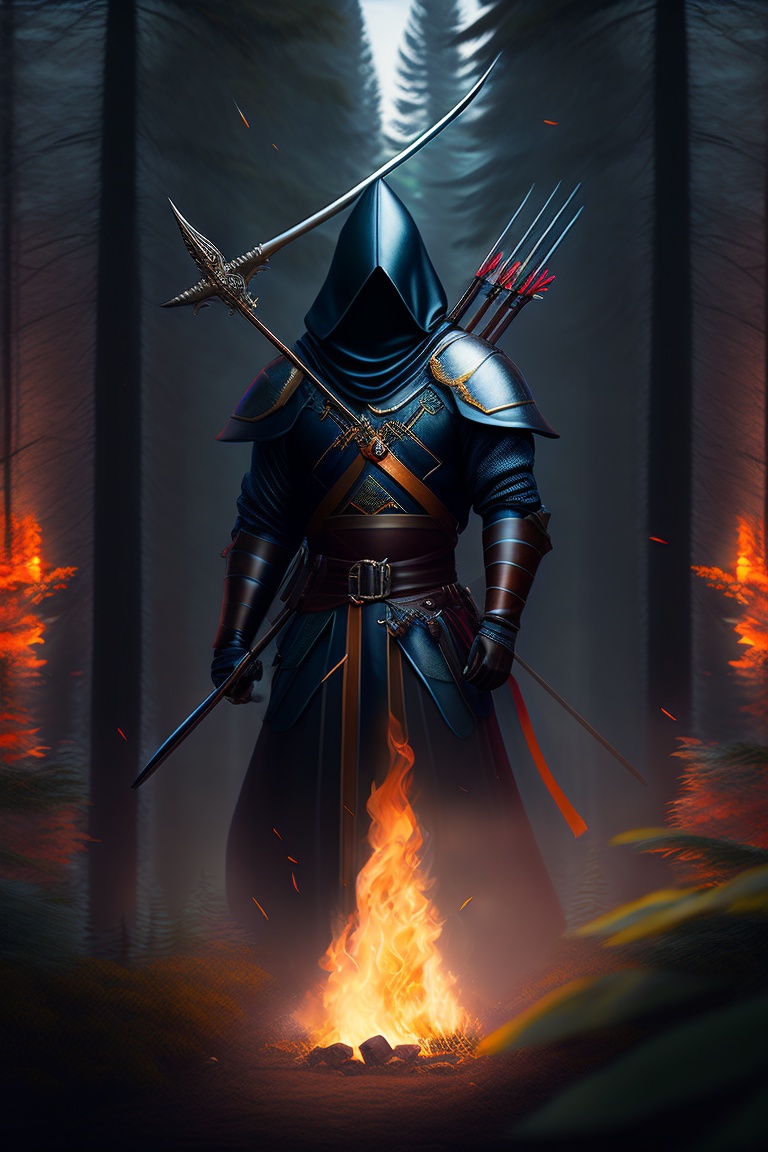 Medieval Archer with Hood and Mask: Dark Flame Taig