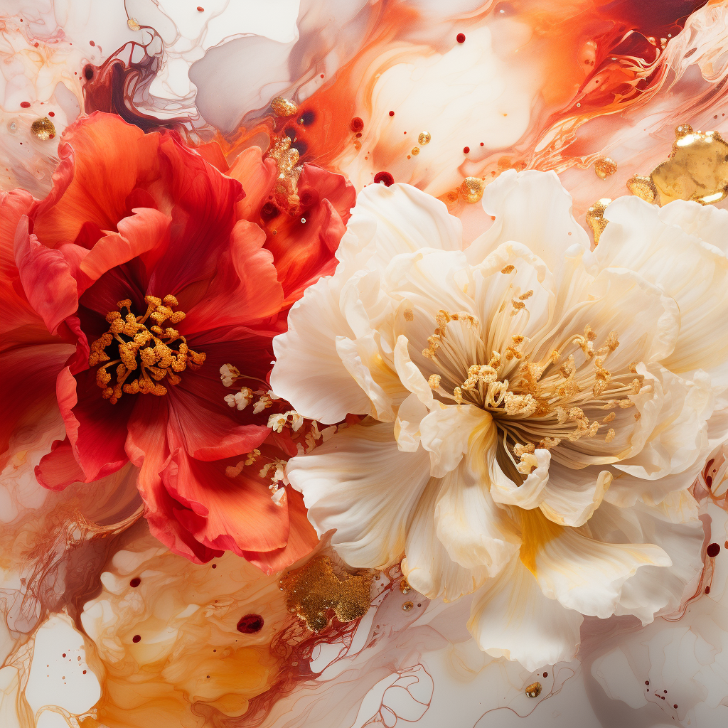 Stunning White, Gold & Red Alcohol Ink Flower Photography