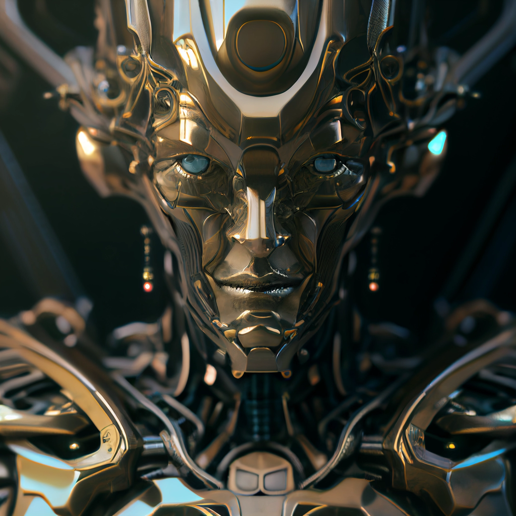 Hyper-Realistic Cyborg Portrait in Scenic Sci-Fi Environment