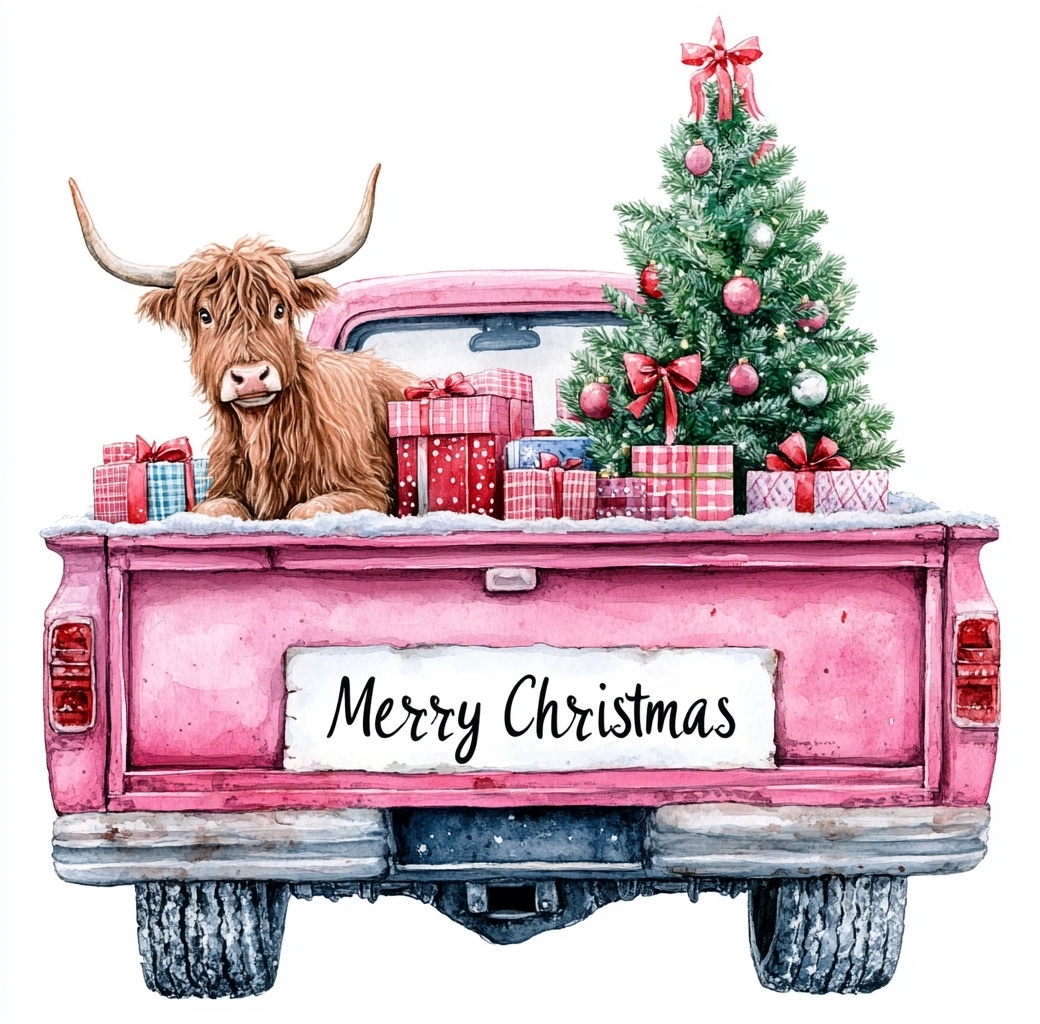 Whimsical Vintage Truck Christmas Artwork