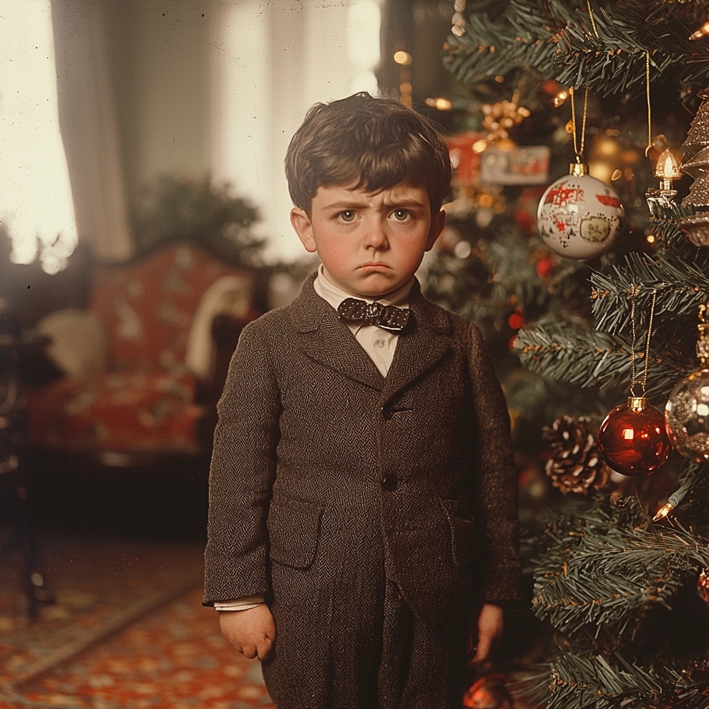 Victorian Boy's Christmas Scowl in Vintage Style