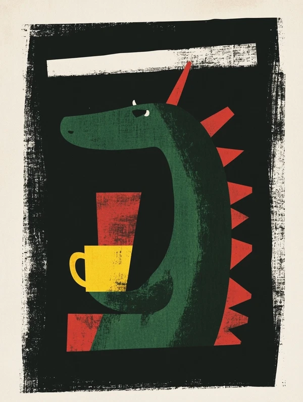 Minimalist Japandi Art: Tired Dragon Coffee Vibes