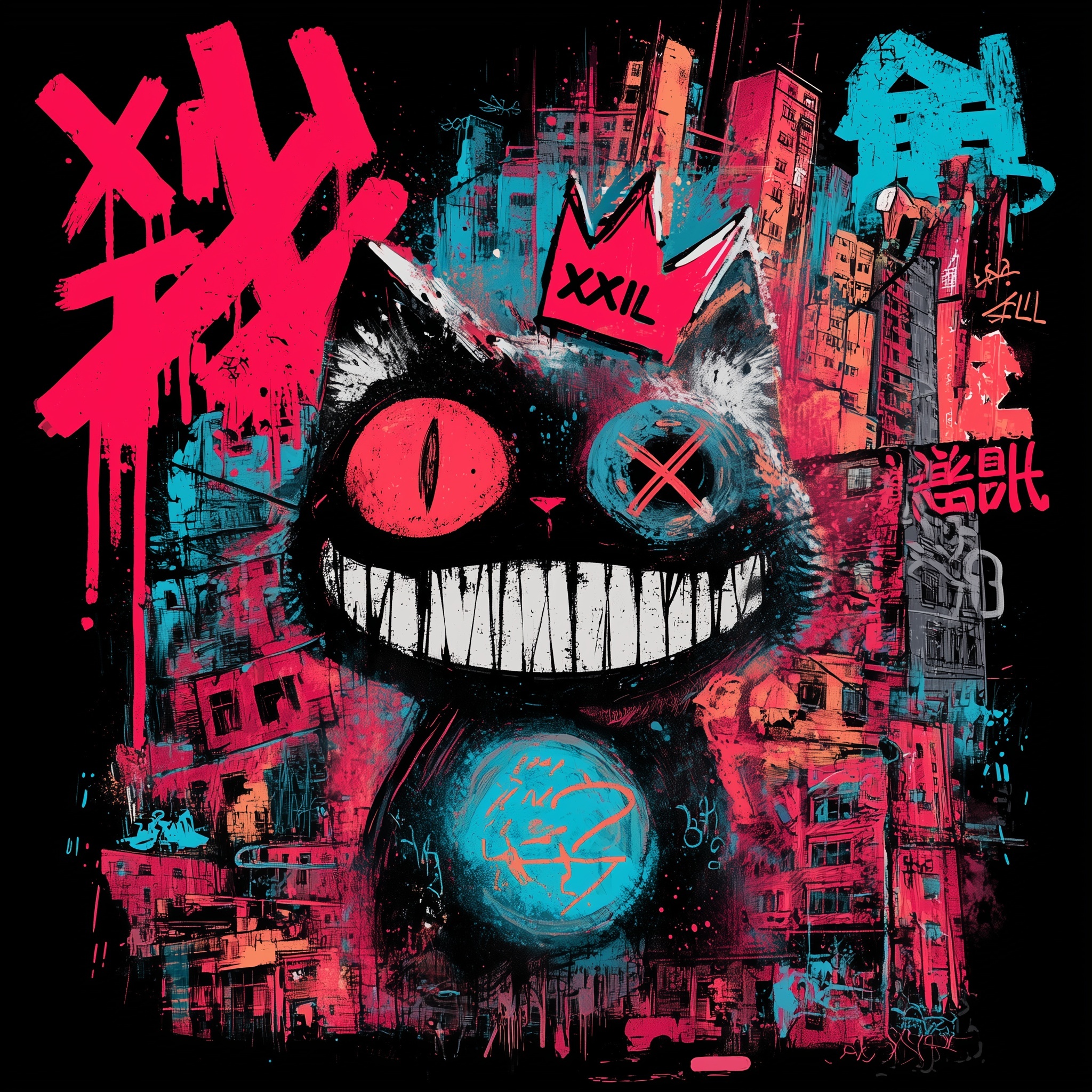 Chaotic Cat Graffiti: Urban Mayhem Unleashed