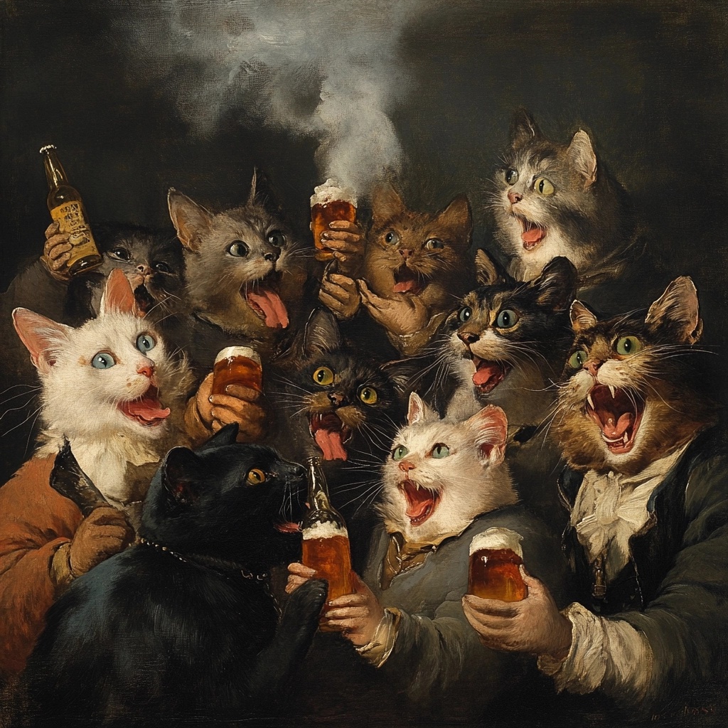 Whimsical Goya: Cats Party with Beer & Cigars