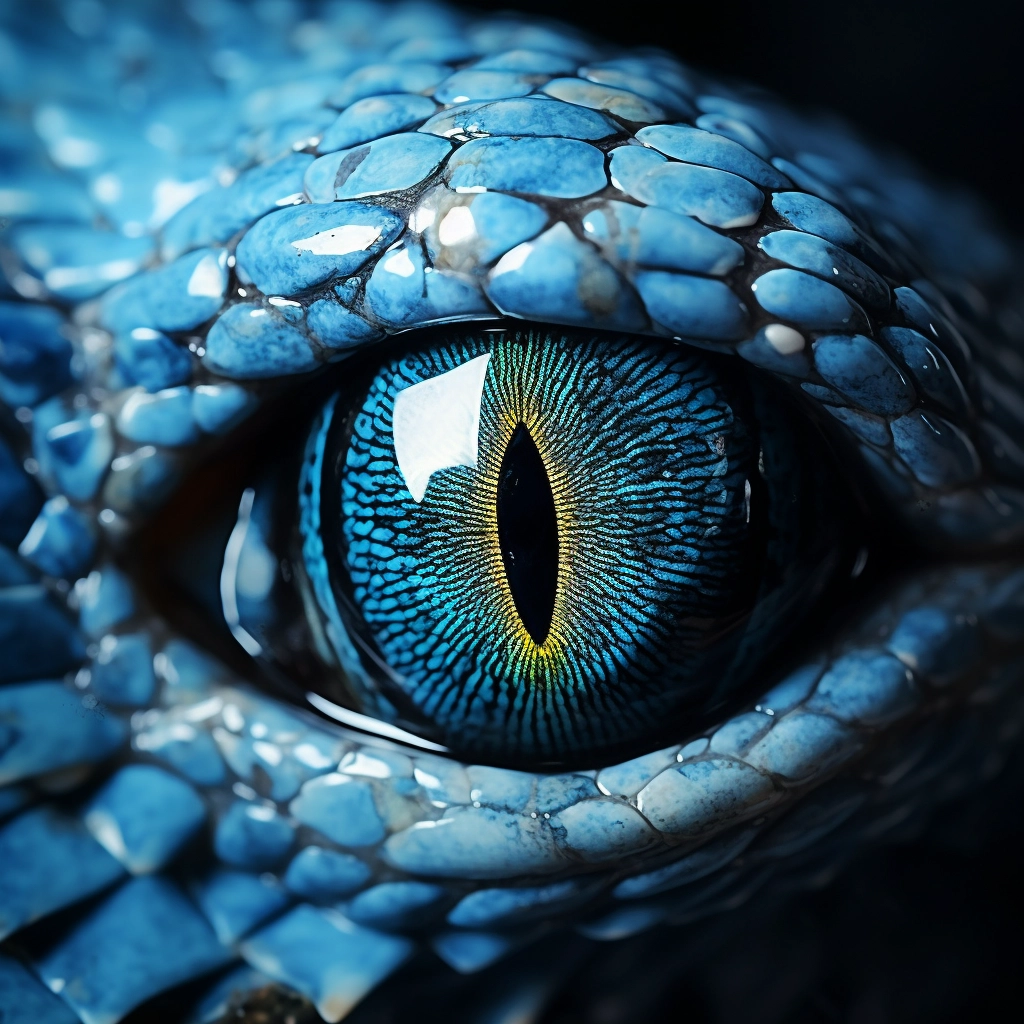 Hyper Realistic Aquamarine Snake Eye: Photo-Realistic Venomous Serpent