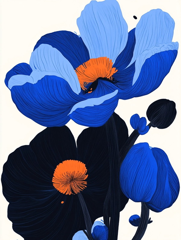 Elegant Blue Flower Art: Marimekko Inspired Design