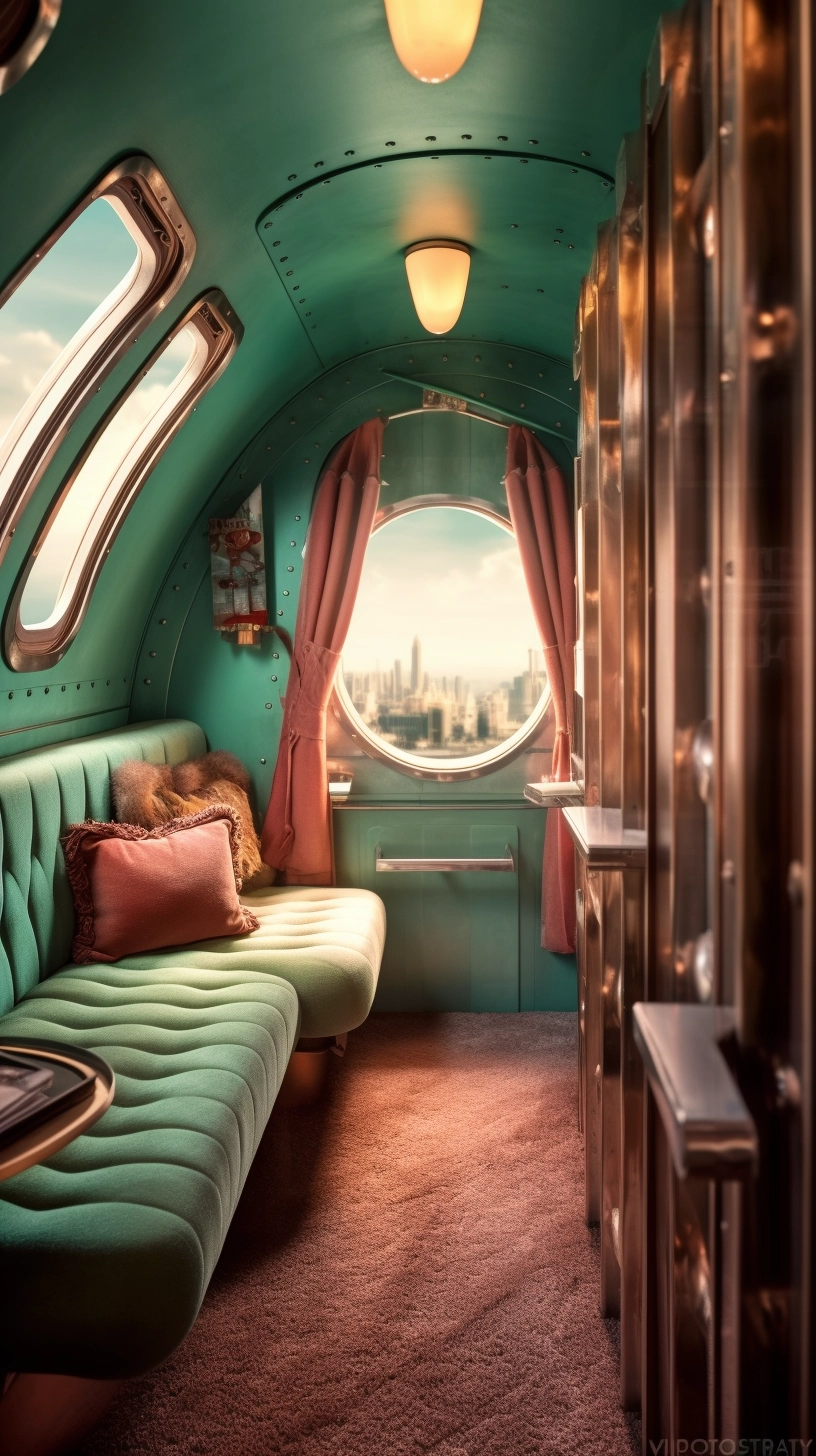 Dieselpunk Afrofuturism: Romanticized 3D Private Jet Interior