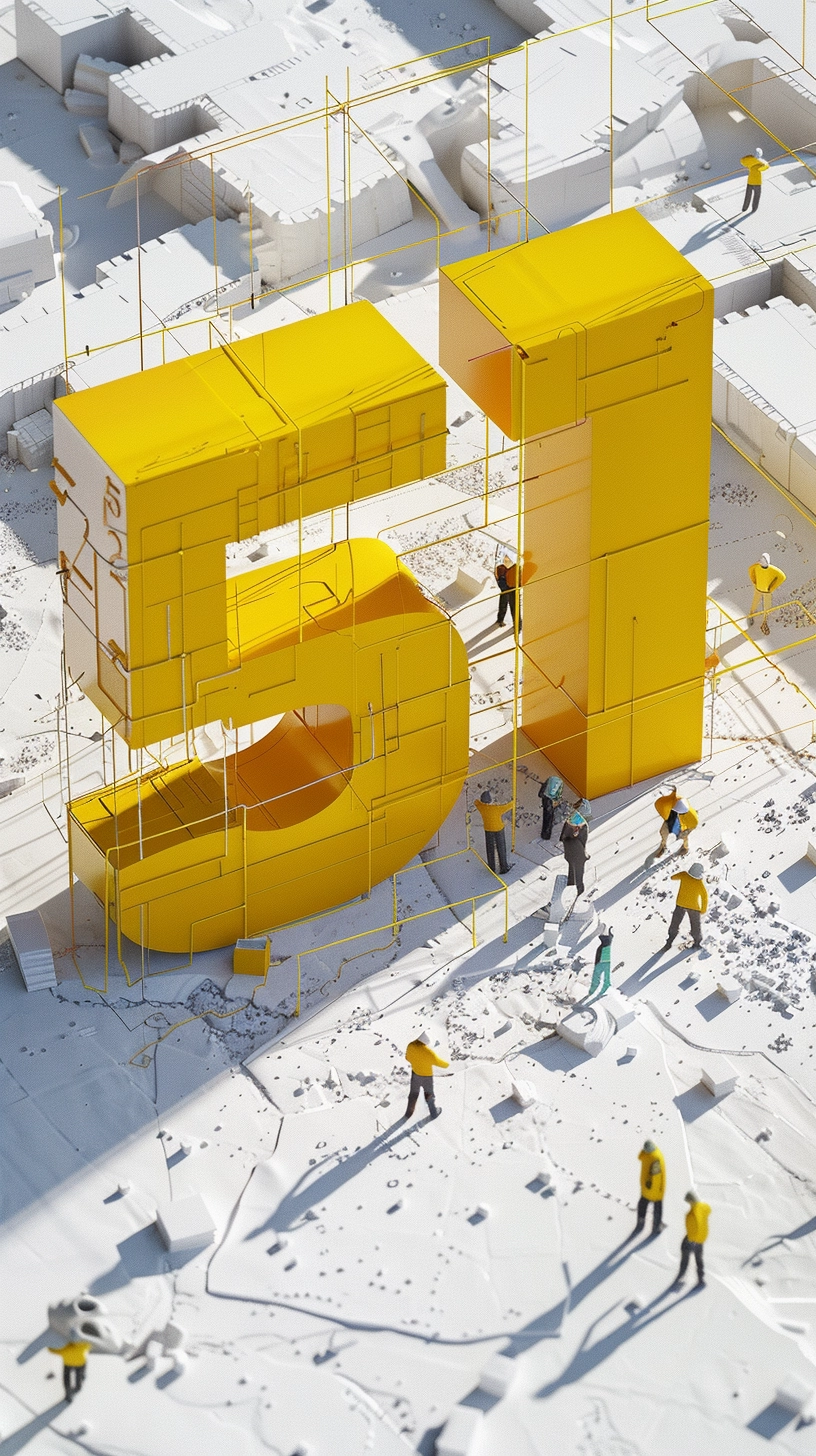 Number 51 Construction: 4k Yellow 3D 51 with Architecture Drawing