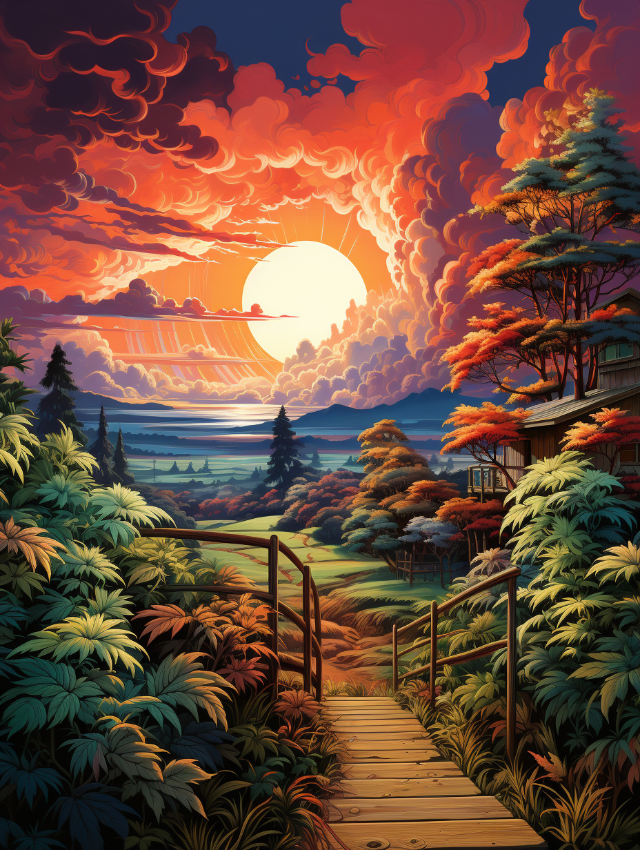 Beautifully Detailed Marijuana Contest Winner: Vibrant Foliage & Colored Skies