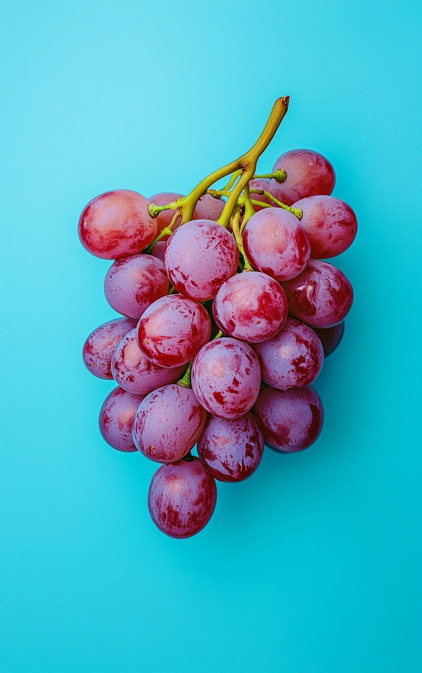 Vibrant Grapes on Mint Blue Background