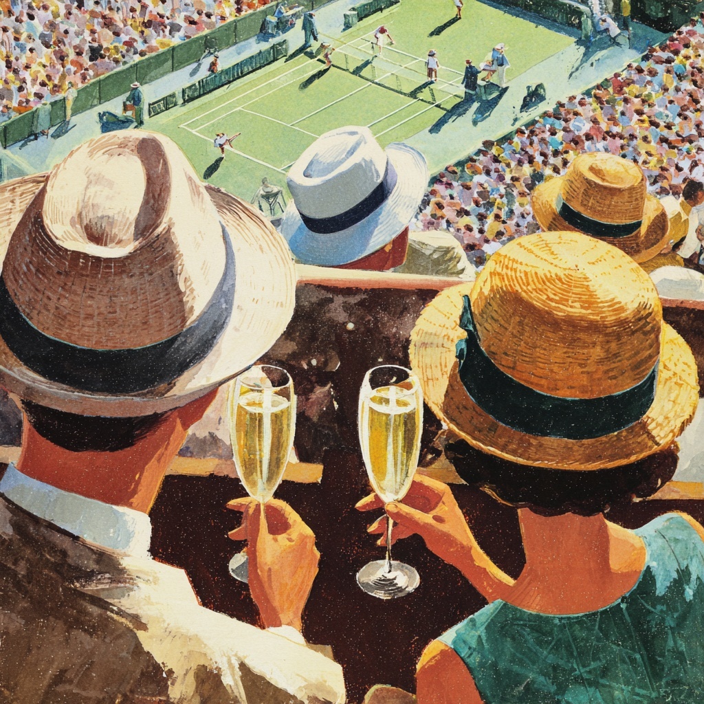 Elevated Tennis Viewing: Cheers with Panama Hats