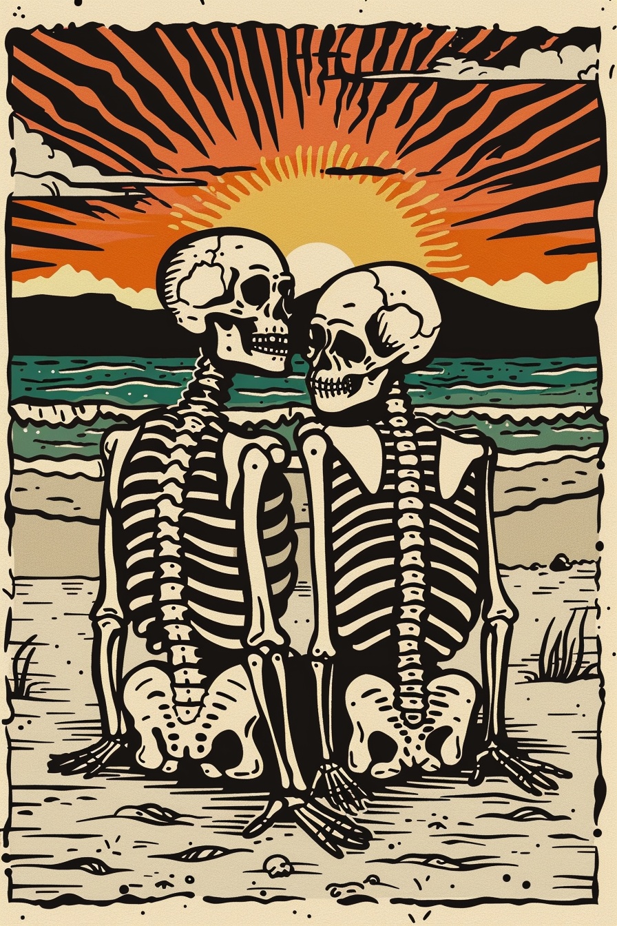 Vintage Skeleton and Dog Logo Design on Beach